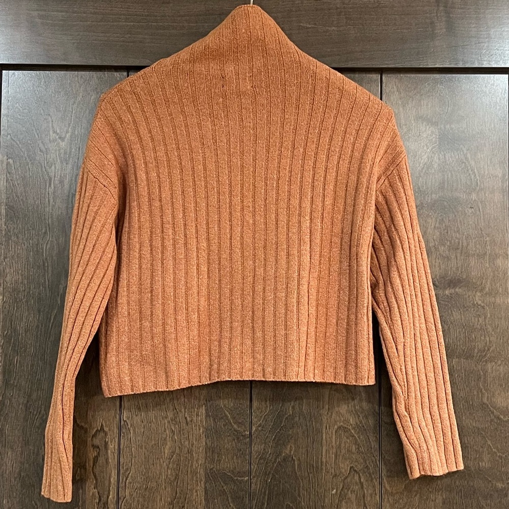 Open Edit Tan Cowl Neck Ribbed Sweater - Picture 5 of 7
